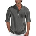 thumbnail image 2 of Awdenio Shirts for Men Long Sleeve Collarless T-Shirts Beach Shirts with Pocket, 2 of 6