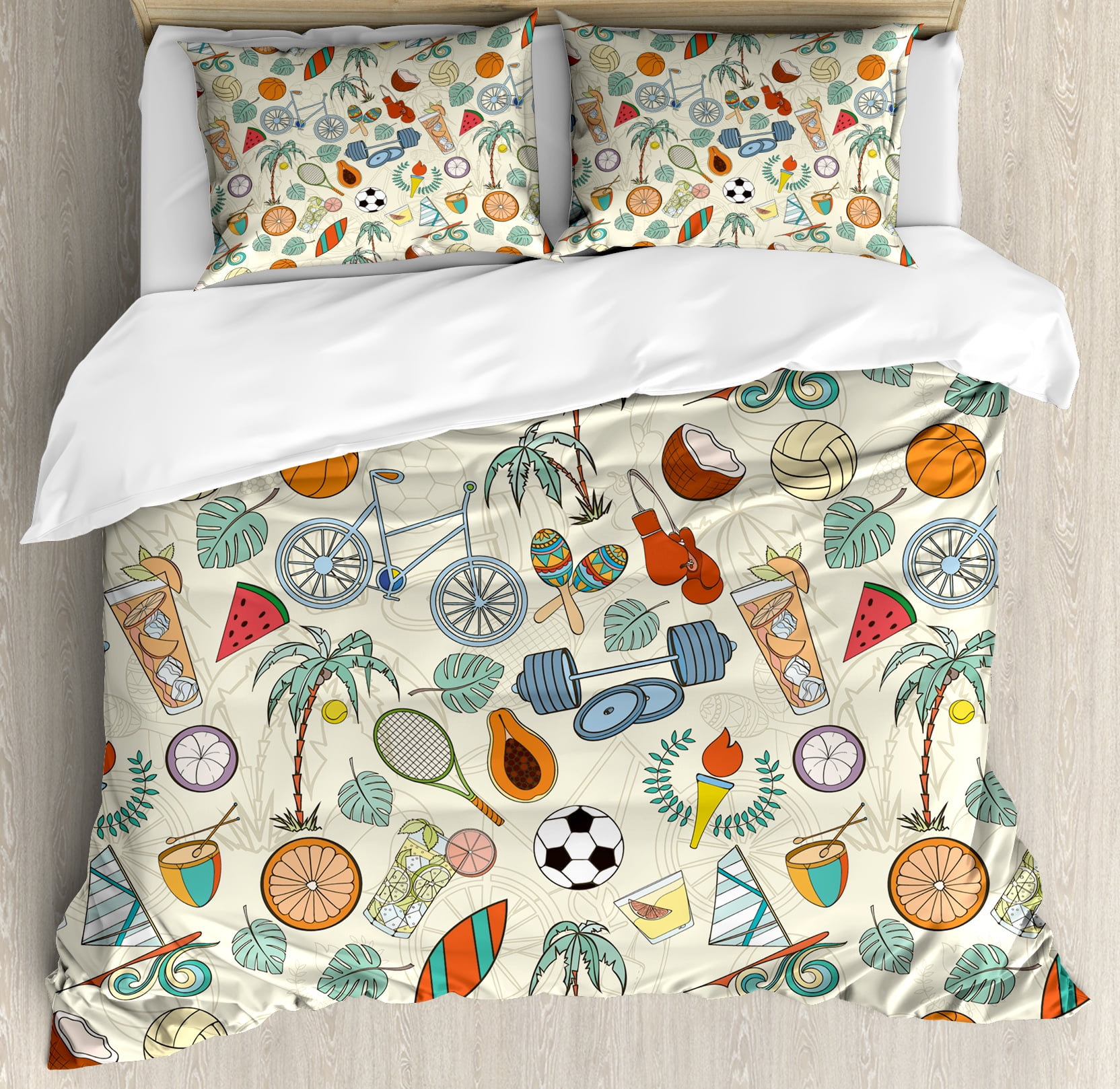 Sport Duvet Cover Set Sports Themed Abstract Cartoon Style Icons