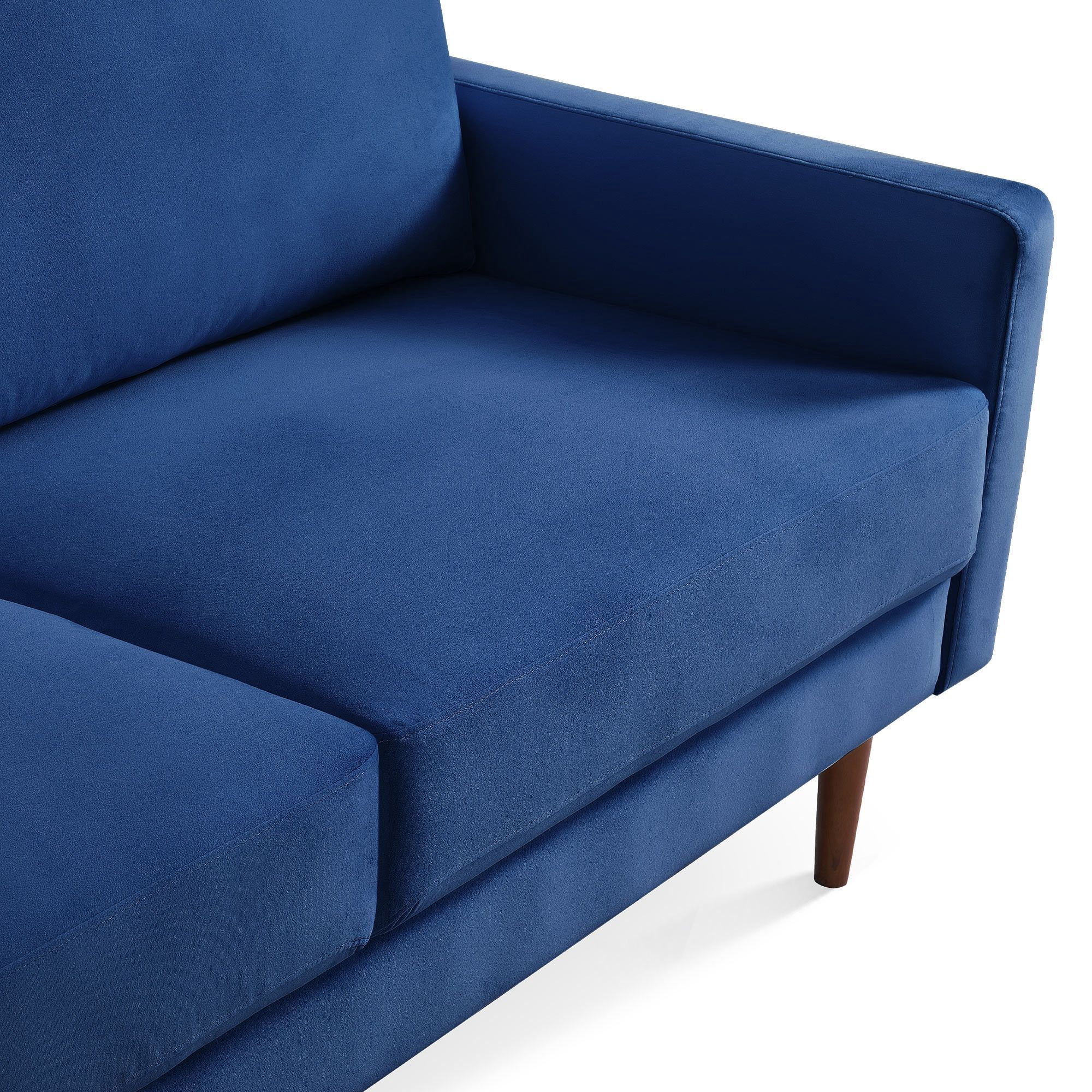 Lovelock 57" Mid-Century Modern Sofa Couch, Velvety Smooth Upholstered Loveseat with Wooden Legs, Suitable for Apartment, Dorm, Bedroom, Blue