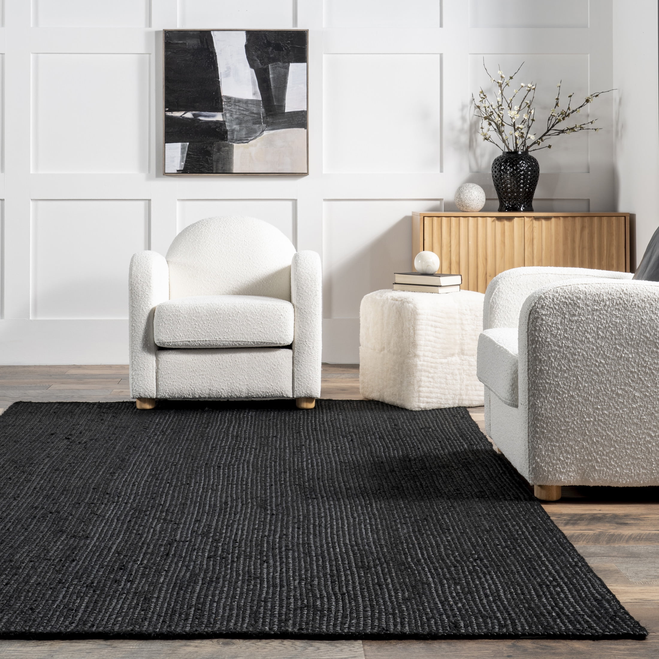 nuLOOM Rigo Hand Woven Farmhouse Jute Area Rug, 9' 6" x 13' 6", Black