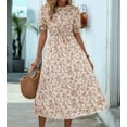 thumbnail image 4 of Women'S Chiffon Floral Dresses Casual Summer Boho Flutter Sleeve Flowy Western Dress Apricot XXL, 4 of 7