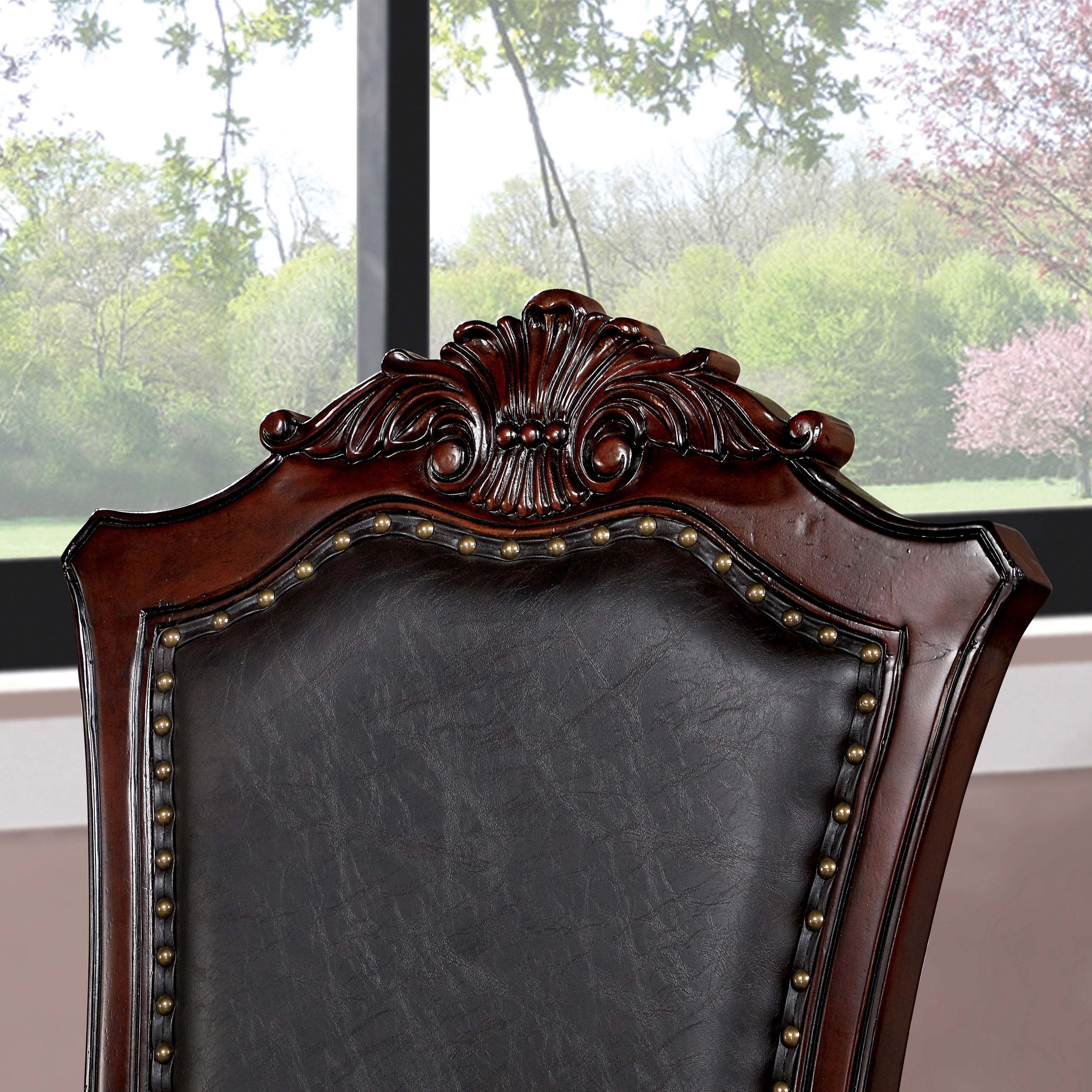 Furniture of America Cato Nailhead Wood Brown Cherry and Black Side Chairs (Set of 2)