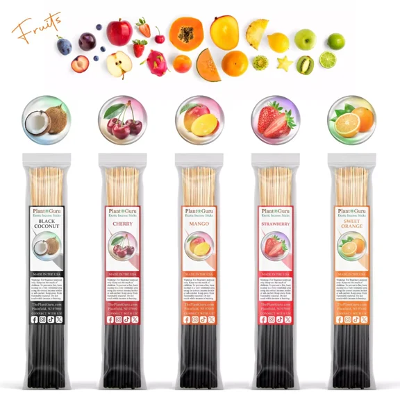 Fruits Incense Sticks Variety Set 500 Pack Sampler 11" Sticks - 5 Bundles of 100 Sticks Per Bundle. Set Includes - Black Coconut, Cherry, Mango, Strawberry and Sweet Orange
