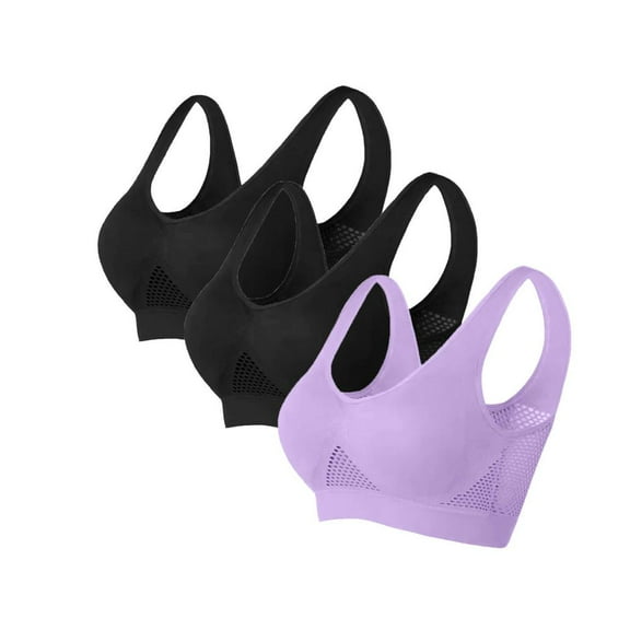 Lovzfmll Oversized Bras for Women! Womens Sports Bras, Yoga Comfort Seamless Stretchy Sports Bra for Women 2 Pack 3PC (Deep Black & Purple) 3XL