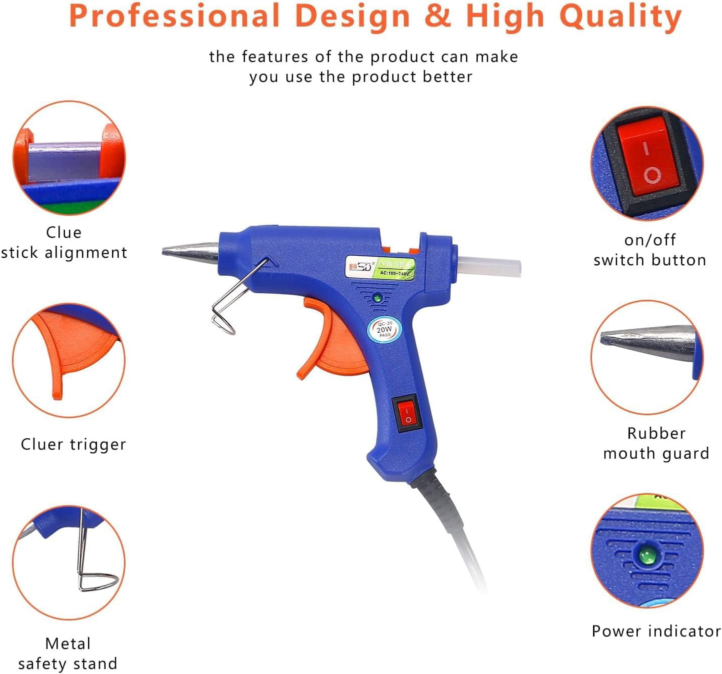 Glue Gun and Sticks Set, Hot Melt Glue Gun Mini for Crafts with 20 Pcs Glue Sticks and 20 Wood Craft Sticks,Hot Mini Glue Guns with Hardshell Carrying Case for School DIY Arts, Craft