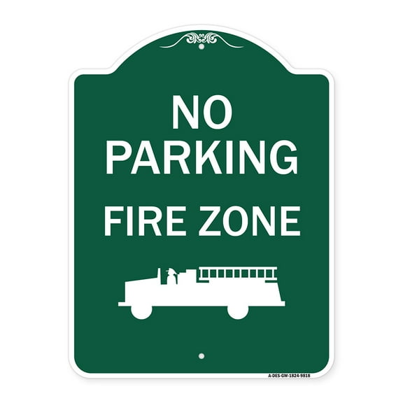 SignMission Designer Series Sign - No Parking Fire Zone With Graphic | Green & White 18" x 24" Heavy-Gauge Aluminum Architectural Sign | Protect Your Business & Municipality | Made in