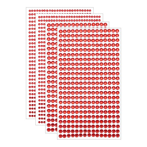 Unique Bargains 4 Sheet Self-Adhesive Round Rhinestone Stickers 2190Pcs 3mm/5mm Red