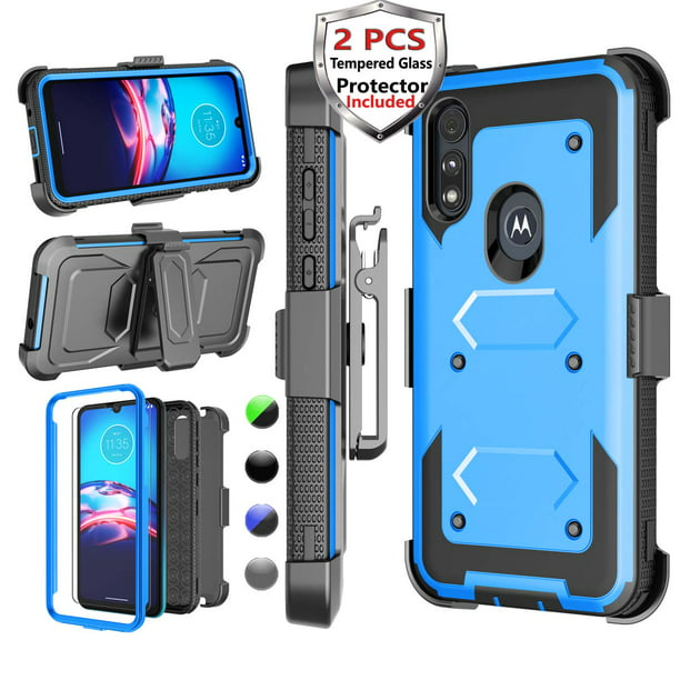Uitputting Hertellen leugenaar Njjex Phone Cases for Motorola Moto E 2020 / E7 6.2" 2020, [2 Pack Temerped  Glass Screen Protector] Combo Holster Belt Clip [Heavy Duty] [Kickstand]  Full-Body Rugged Holster Case (Blue) - Walmart.com