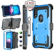 Njjex Phone Cases for Motorola Moto E 2020 / E7 6.2" 2020, [2 Pack Temerped Glass Screen Protector] Combo Holster Belt Clip [Heavy Duty] [Kickstand] Full-Body Rugged Holster Case (Blue)