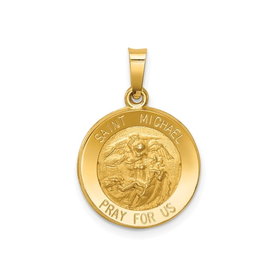 14k Yellow Gold Saint Michael Medal Pendant Charm, Catholic Pray for Us Engraving