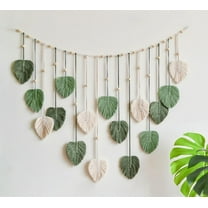 Macrame Woven Wall Hanging Boho Woven Leaf Tapestry Large Green Leaves Wall Decor Chic Home Decor Handmade Feather Wall Art for Bedroom Living Room Apartment Wall Decorations, 47x29 inch