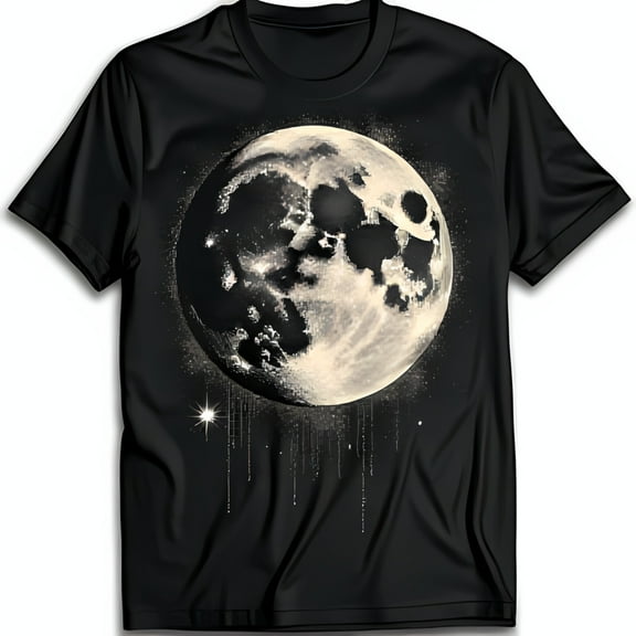 Full Moon Graphic T-Shirt Intricate Design on Black Background