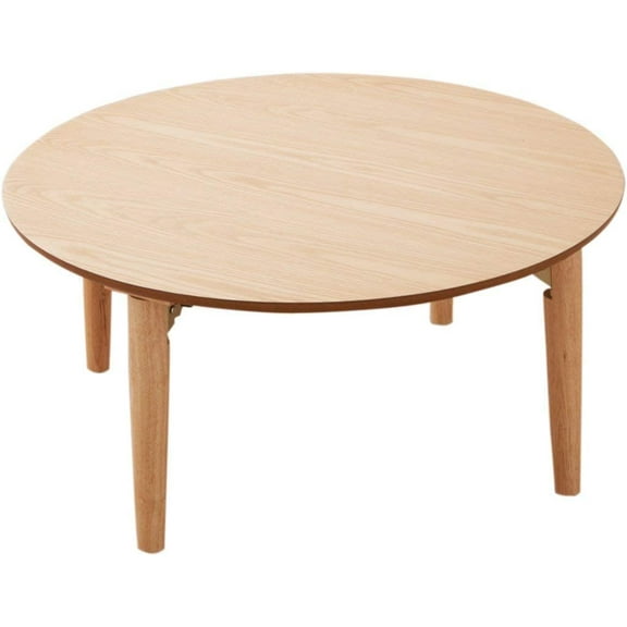 EMOOR Wood Folding Coffee Table Round (25.6") Natural, Floor Sitting Low Table Small Space Minimalist Japanese Tatami Room