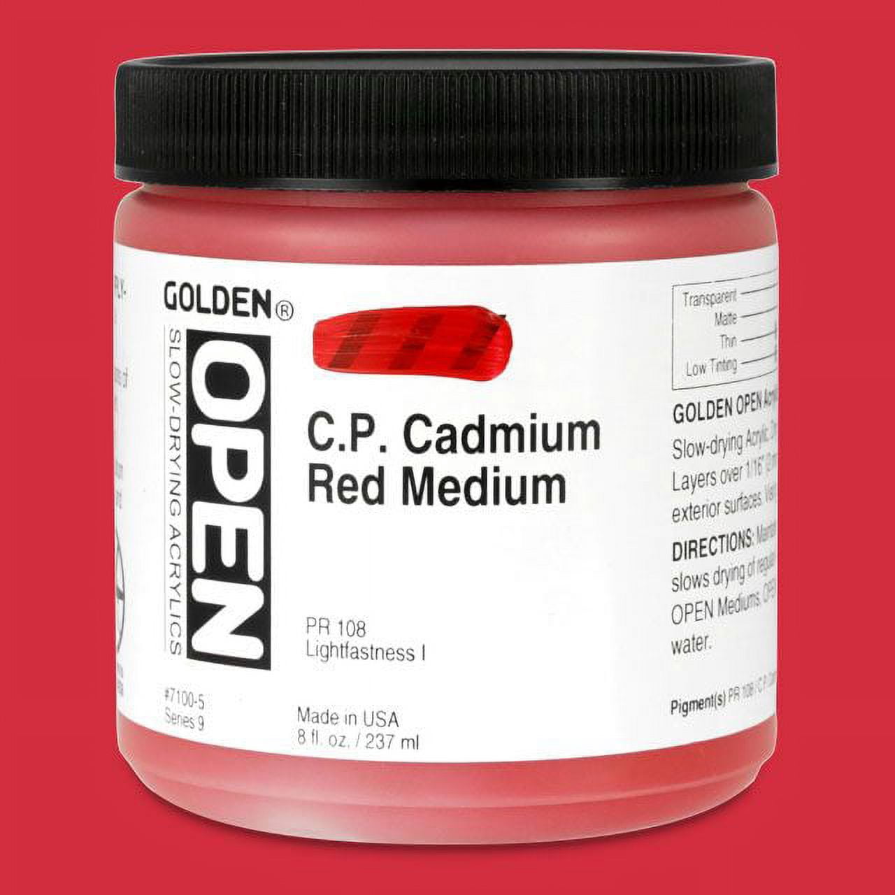 Golden Open Acrylic Paint - Cadmium Red Medium, 8 oz