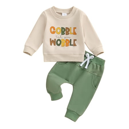 

Binshrliy Infant Boy Thanksgiving Outfits Clothes 6M 12M 18M 24M 3T Baby Boy Long Sleeve Letters Print Sweatshirt + Elastic Long Pants 2Pcs Thanksgiving-themed Clothing Costume for Toddler