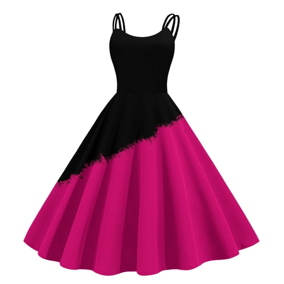 Plus Size Dresses for Women Summer Casual Crew Neck Back Zip Floral Print Dress A Line Casual Womens Dress Hot Pink L
