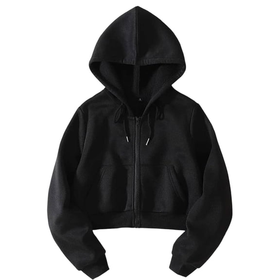 Cropped Zip Up Hoodie Women Casual Sweatshirts Workout Long Sleeve Hooded Track Jacket Crop Tops