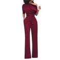thumbnail image 2 of AOOCHASLIY Fall Clearance Pants Women's Fashion Solid Off Shoulder Short Sleeve with Belt Slim Jumpsuit, 2 of 6