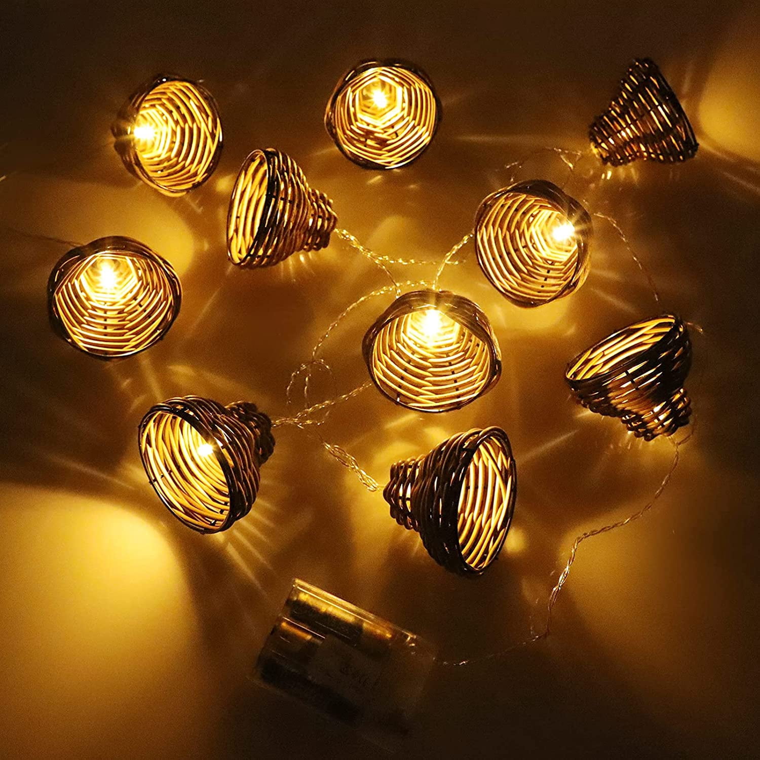 Rattan String Lights Handmade Dark 