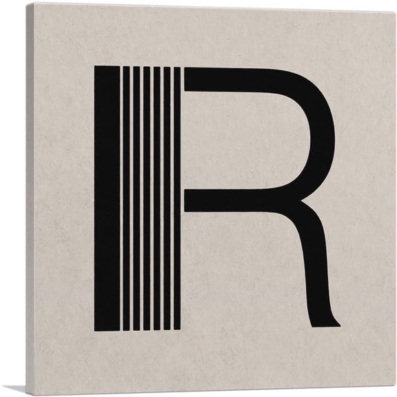 ARTCANVAS Beige Black Line Alphabet Letter R Canvas Art Print - Size: 12" x 12" (0.75" Deep)