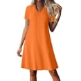 thumbnail image 3 of Horkkom A Line Dresses for Women V Neck Short Sleeve Zipper Mini Dresses Casual Beach Vacation Sundresses S, 3 of 9