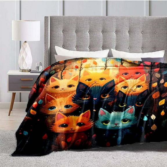 1pc Vibrant Cute Cats Fleece Blanket - Soft and Warm Flannel Throw for Home, Sofa, Bed, Travel, Camping, Living Room, Office, Couch, Chair