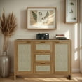 thumbnail image 3 of Modern Rattan Buffet Cabinet Sideboard, 47" Boho Credenza Console Table with Drawers & Doors, Wooden Coffee Bar Cabinet for Living Room, Entryway, Farmhouse, 3 of 9