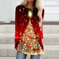 thumbnail image 2 of asdoklhq Christmas Clearance Clothing Under $5.00,Women Long Sleeves Floral Casual Shirts Solid O-Neck Pullover Loose Tunic Tops Christmas Tree Print Round Neck Long Dleeve Blouse, 2 of 5
