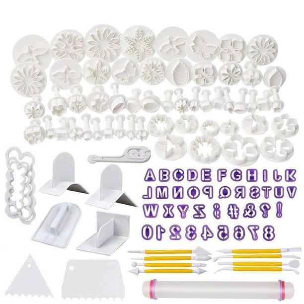 Fondant Cookie Cutter Set Para Letras Números Rose Flower Shapes Set Fondant Tools Eyector Stamp Herramienta De Modelado Para Decoración De Pasteles 114 Pack Guardurnaity HA021937-00