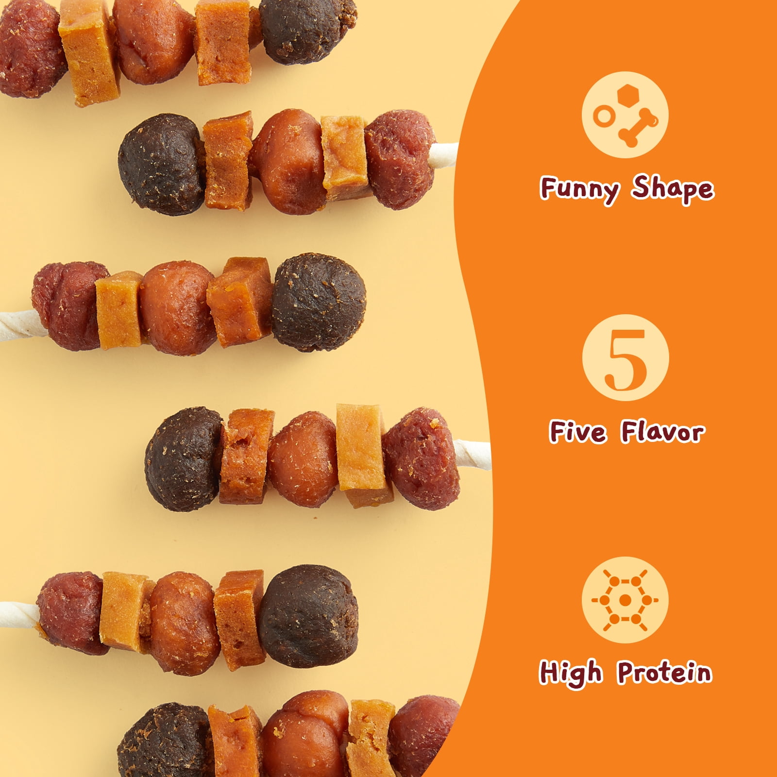 (5 pack) Jungle Calling Chicken, Duck, Beef, Sweet Potato & Pumpkin Rawhide Kabob Dog Treats, 5-oz bag