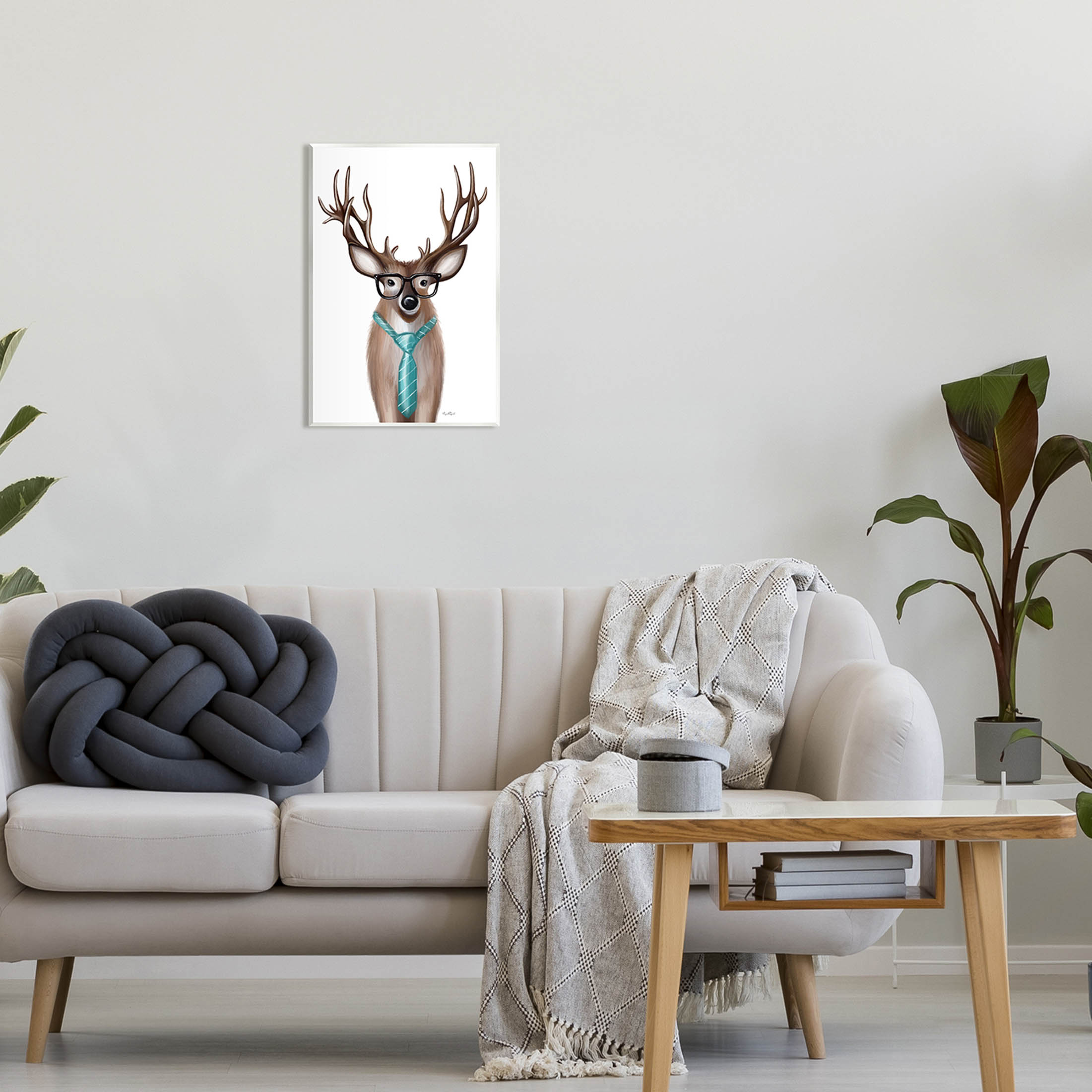 Stupell Industries Funny Deer Necktie & Glasses Portrait Graphic Art Unframed Art Print Wall Art, Design by Elizabeth Tyndall
