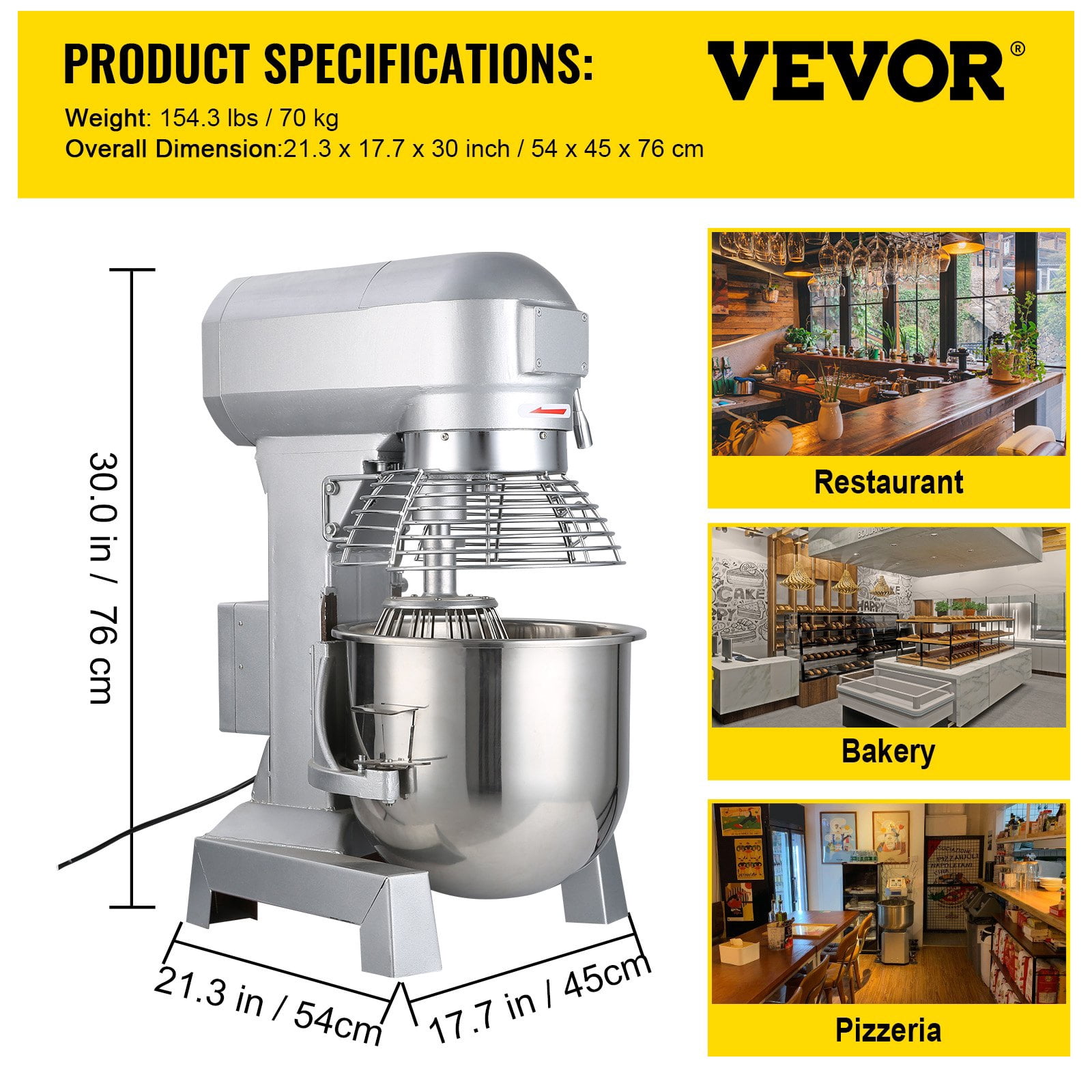 VEVOR 30Qt 1100W Commercial Food Mixer (Dough, Cake Batter, Mixing)