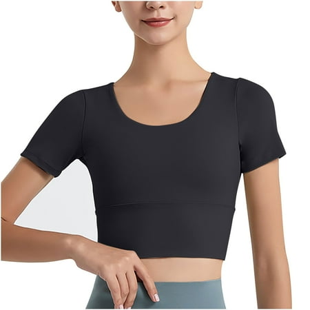 Mrat Ruched Tank Tops for Women 2024 New Nude Yoga Sports Underwear Beauty Back Fitness Outside to Wear Shock-Proof Push-Up Bra S-17 Black M