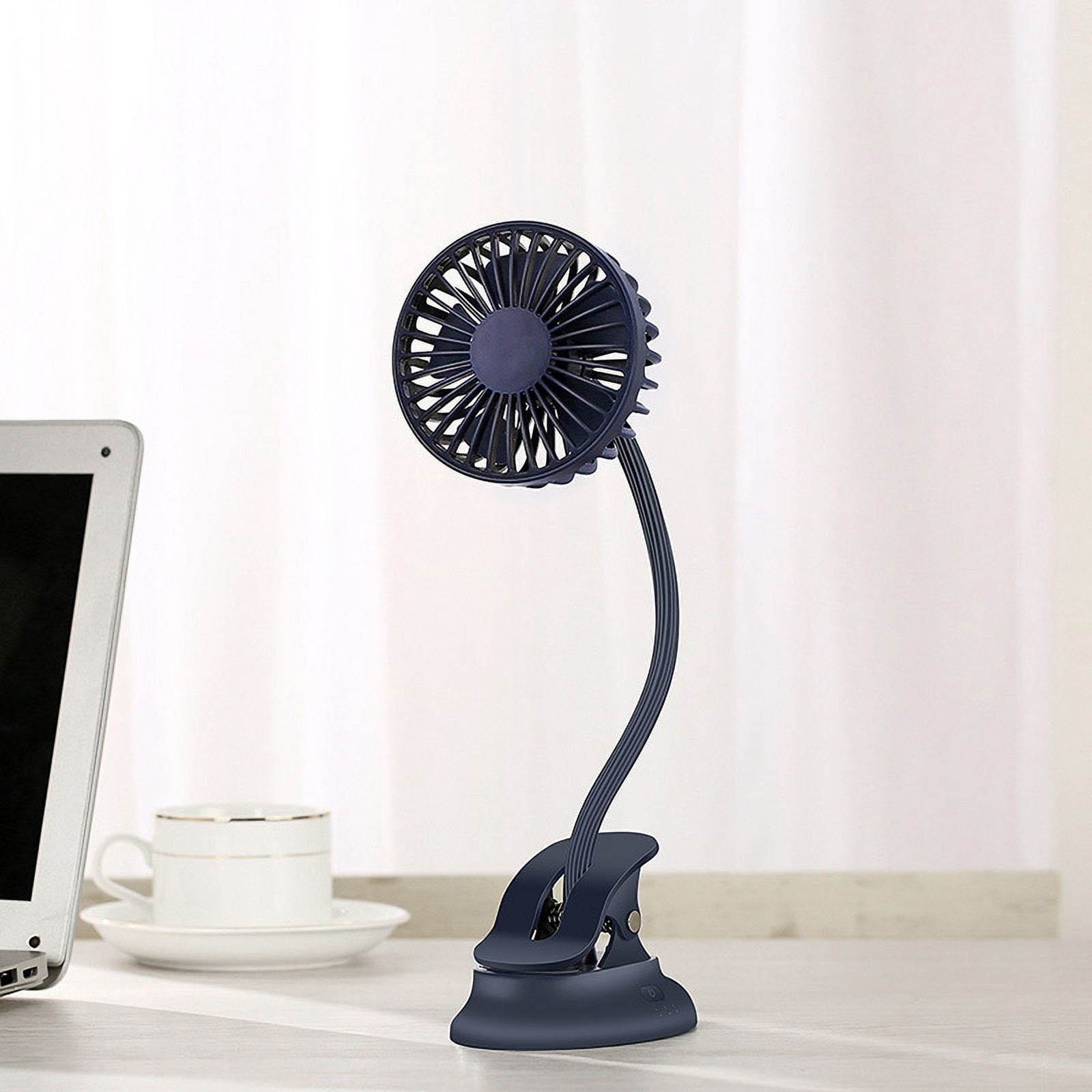 Clip on Fan Usb Mini Fan Battery Operated Desk Fan with Emergency Power Bank, Baby Stroller Fan Rechargeable Personal Fan Flexible Neck 3 Speeds Great for Beach Car Camping Dorm Bed Office-Deep Blue