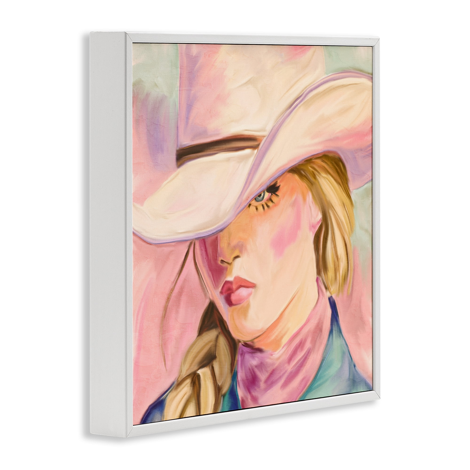 Pastel Cowgirl Gaze Beneath Hat White Framed Giclee Art, design by Kim Allen