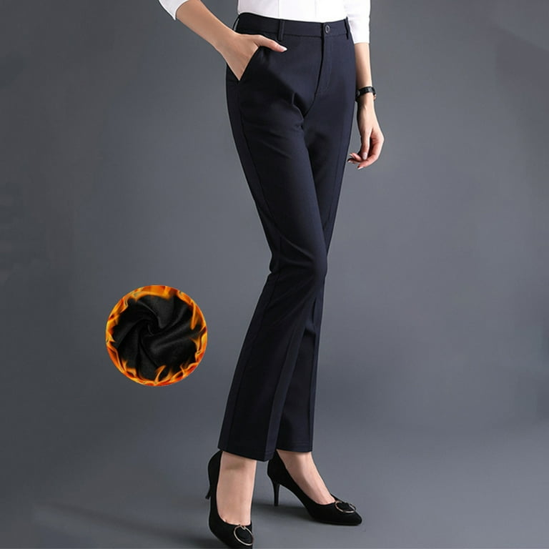 APEXFWDT Fleece Lined Dress Pants for Women with Pockets Plus Size High  Waist Stretchy Yoga Work Pants Flare Soft Pants for Cold Weather XXXL,Navy  - Walmart.com