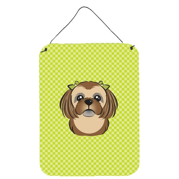 Caroline's Treasures BB1311DS1216 Checkerboard Lime Green Chocolate Brown Shih Tzu Wall or Door Hanging Prints, 12x16,