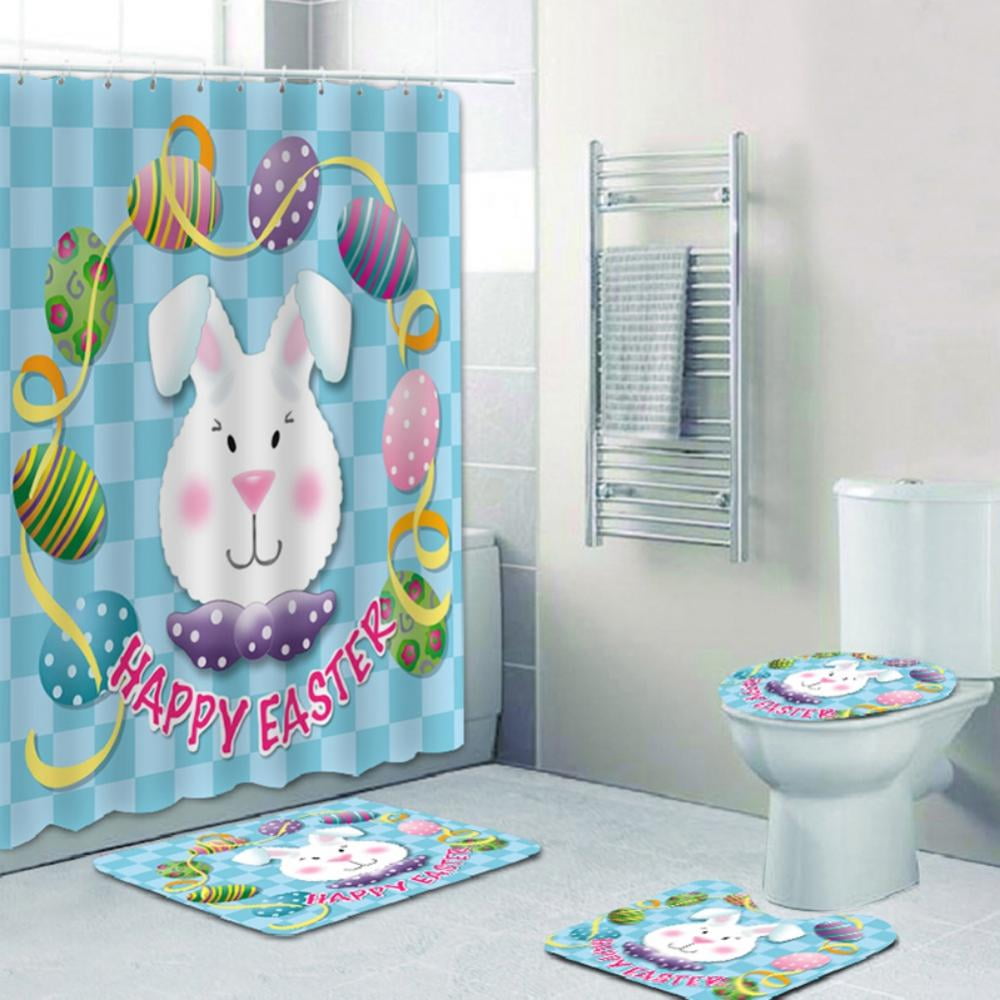 Rabbit Ears and Eggs Shower Curtain Bathroom Decor Fabric & 12hooks 71x71inches 