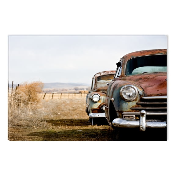 Startonight Canvas Wall Art Old Rusty Cars Vintage Decor, Dual View Surprise Artwork Modern Framed Ready to Hang Wall Art 100% Original Art Painting 23.62 X 35.43 inch