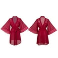 thumbnail image 4 of Npasoilc Chiffon Lace-Patchwork Robes for Women Waist Bandage Lace-Up Knee-Length Bathrobe Lightweight See-Through Pajama Robe Casual Cardigan Robe Loungewear, 4 of 4