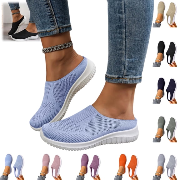 Mfakffe Orthopedic Shoes for Women Spring Casual Non Slip Slip on Arch Support Sneakers Wide Comfortable Mesh Closed Toe Shoes (Light Blue)