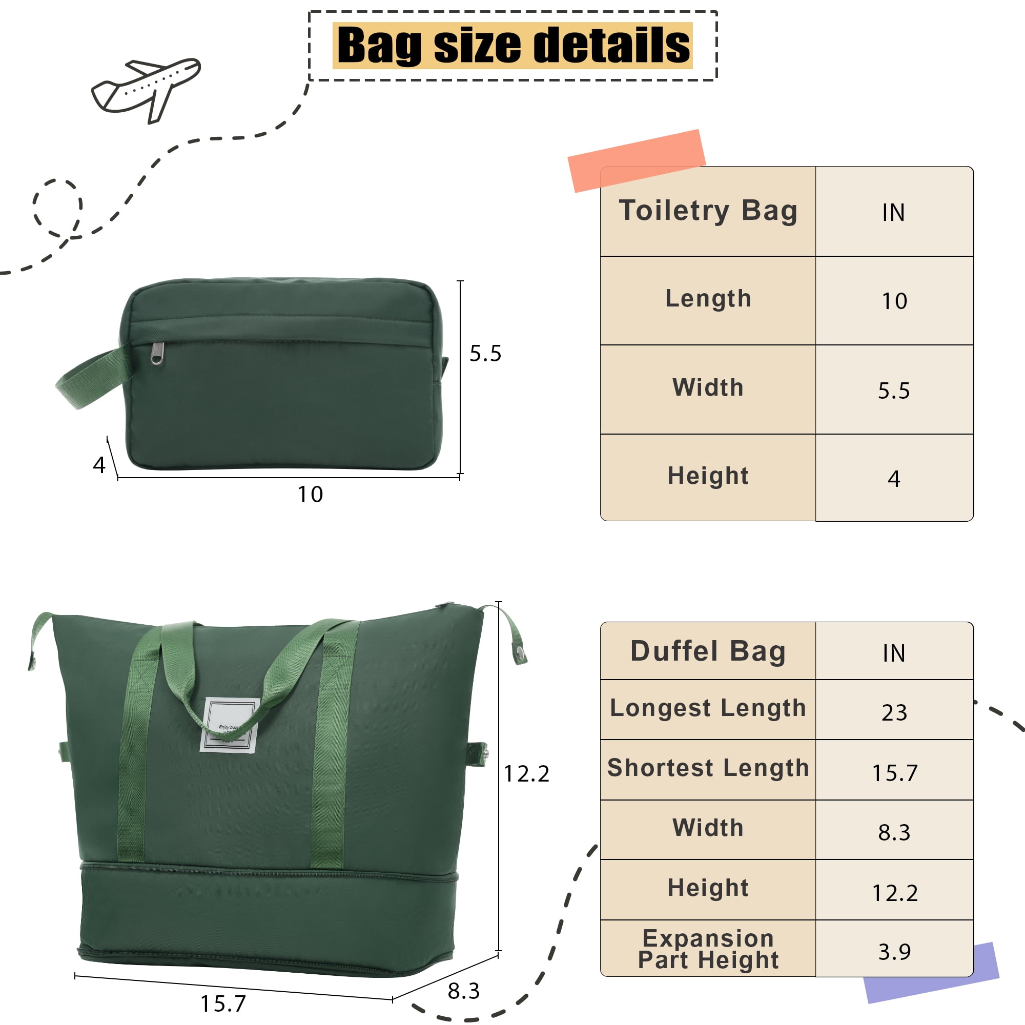 Euroco 5 Piece Softside Luggage Set,Expandable Suitcase Set with Duffel Bag,TSA Lock and Spinner Wheels,Lightweight Travel Suitcase for Men Women,Dark Green