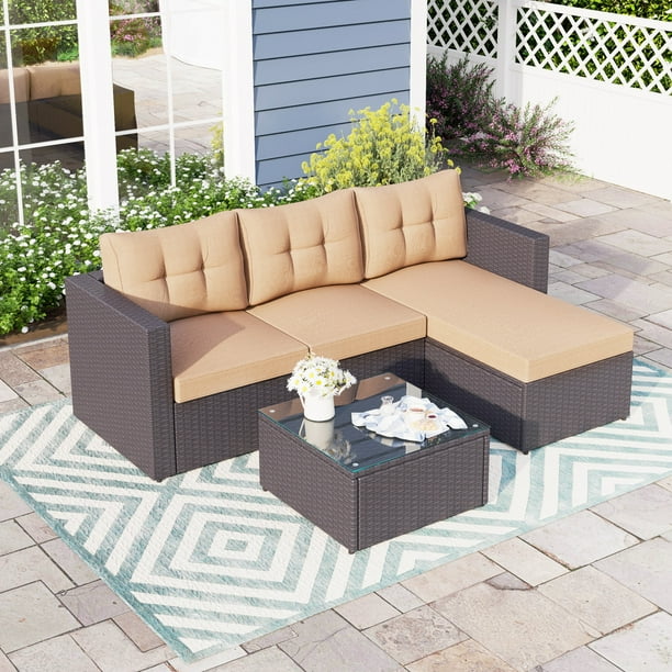 Sophia & William 3 Pieces Outdoor Wicker Rattan Sectionals Patio