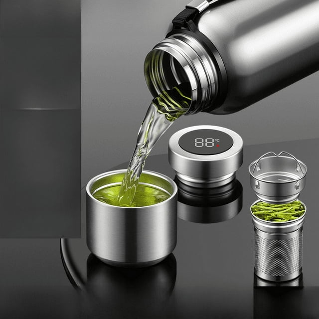 Termo portátil inteligente de gran capacidad para taza de agua de acero inoxidable 316, para exteriores, para fitness, té, separación de agua