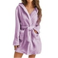 thumbnail image 1 of zanvin Fleece Robe for Women Mid Length Belted Bathrobe Hooded Fleece Plush Bath Robe Winter Spa Robes with Pockets, 1 of 5