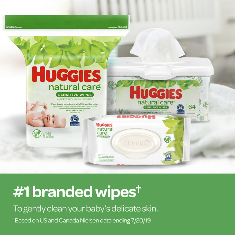 Huggies Natural Care Sensitive Baby Wipes, Unscented, Hypoallergenic, 99%  Purified Water, 8 Flip-Top Packs (448 Wipes Total)