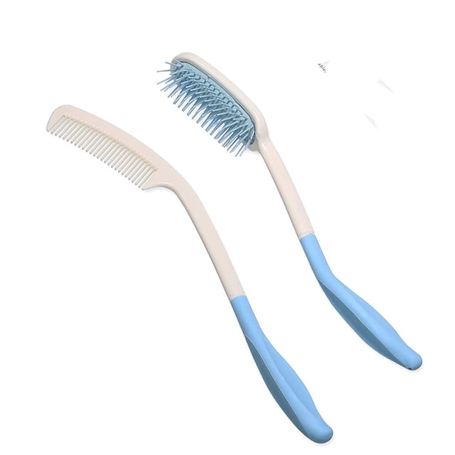 Juego de cepillos para el cabello peine de mango largo para ancianos acción incómoda mango curvo peine cabeza peine mango largo cepillo de mango largo + cepillo para el cabello total 2 PCS TUNC Sencillez