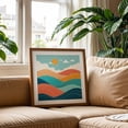 thumbnail image 2 of Serene Abstract Waves - Illustration Abstract Waves Geometric Minimalist Modern Art Sunset Pastel Oak Framed Wall Art Print 16 x 16 inches, 2 of 8
