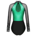 thumbnail image 4 of Sholeno Women's Rhinestone Sheer Mesh Gymnastics Leotard Bodysuit Tops with Shorts Party Dance Green L, 4 of 7