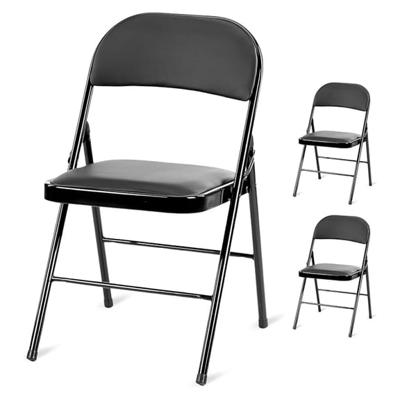 Folding Chairs 2 Pack, Padded Leather Seat & Metal Frame, Portable Foldable Chairs for Indoor Outdoor Events, Home, Office, Black